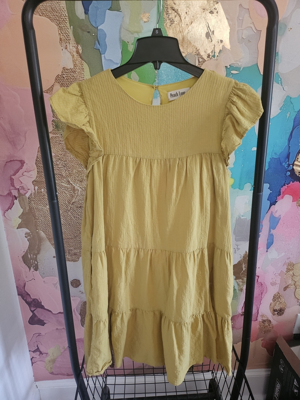 Peach Love California Girls' Yellow Ruffle Sleeve Tiered Dress